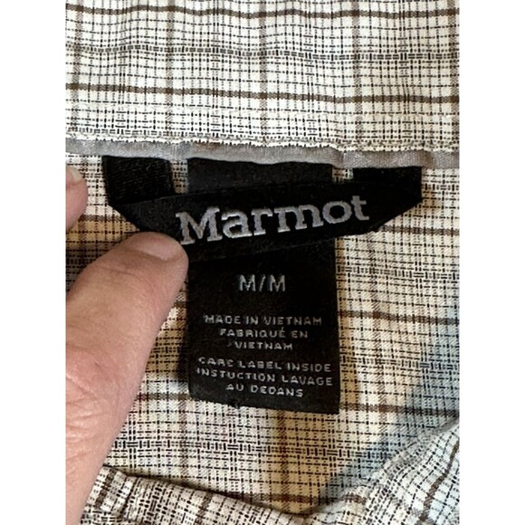 Marmot Mens Medium Multicolor Hiking Shirt Tan With Brown Black Plaid - Picture 10 of 12